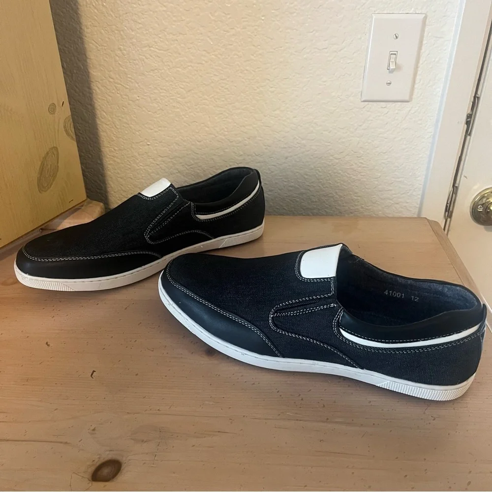 Marco‎ Vitale Men's Slip-On Denim Leather Sneakers | Size 12 | Black